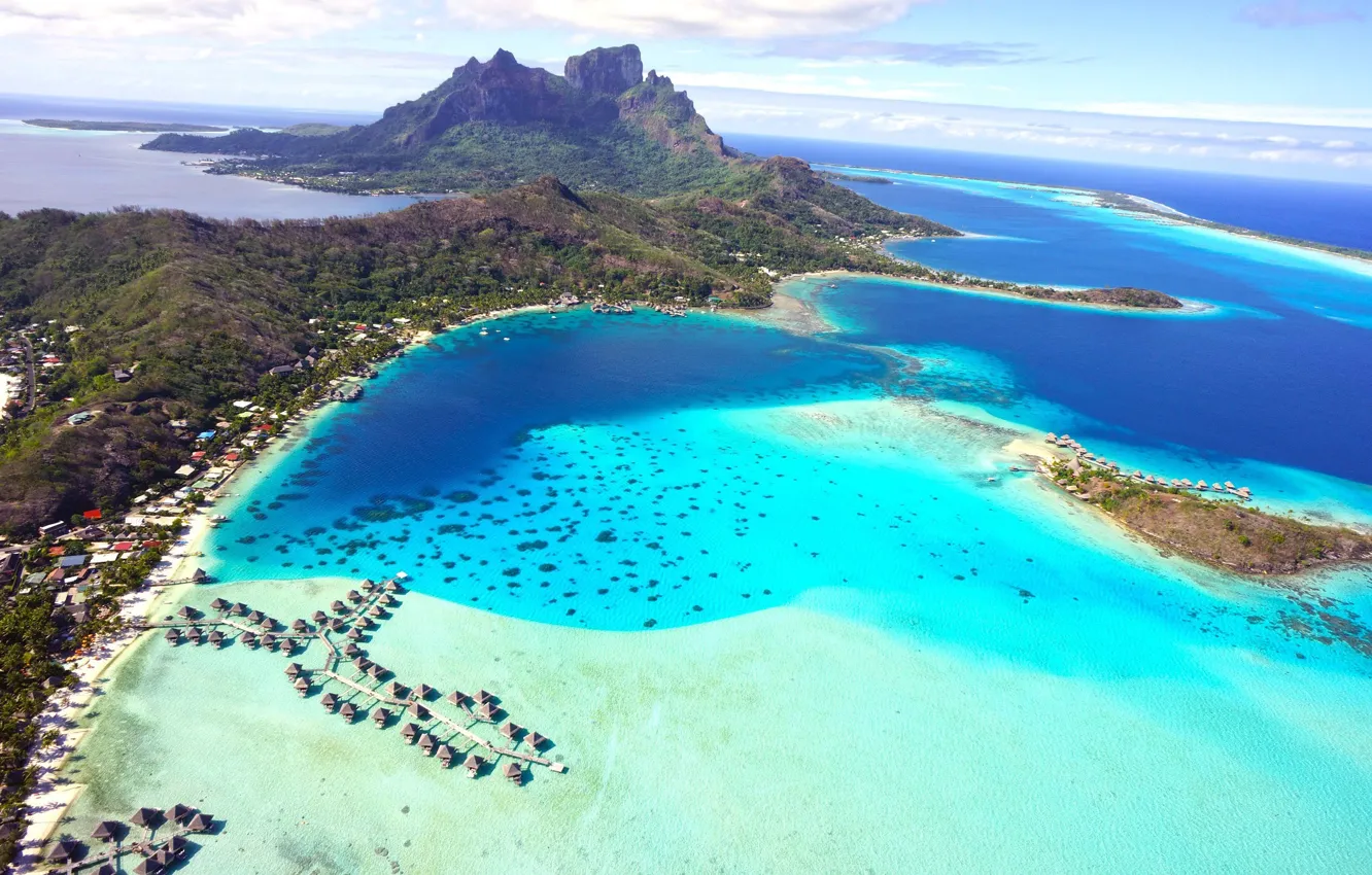 Photo wallpaper Islands, tropics, the ocean, Bora Bora, French Polynesia, aerial photo, BORA BORA