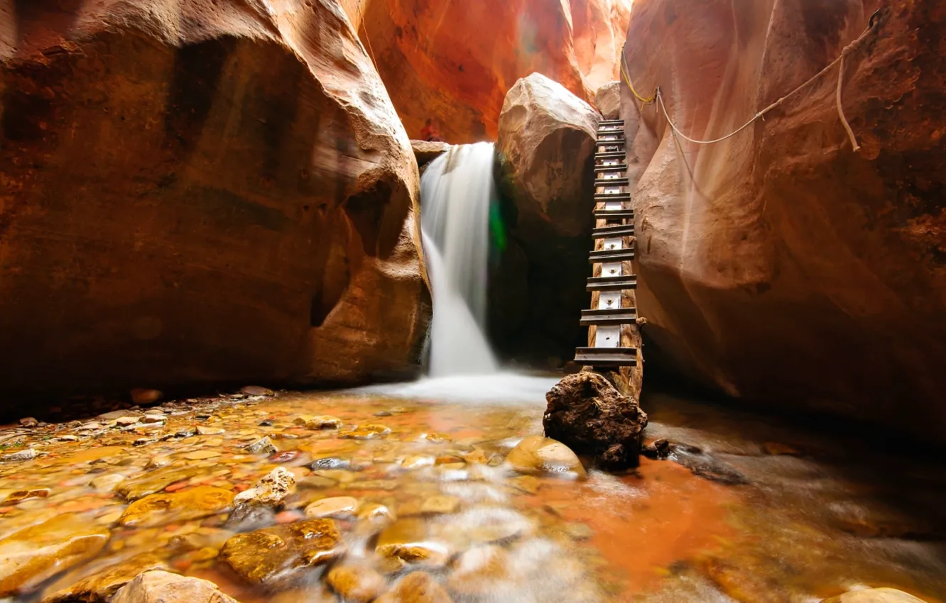 Photo wallpaper nature, waterfall, utah, canyons