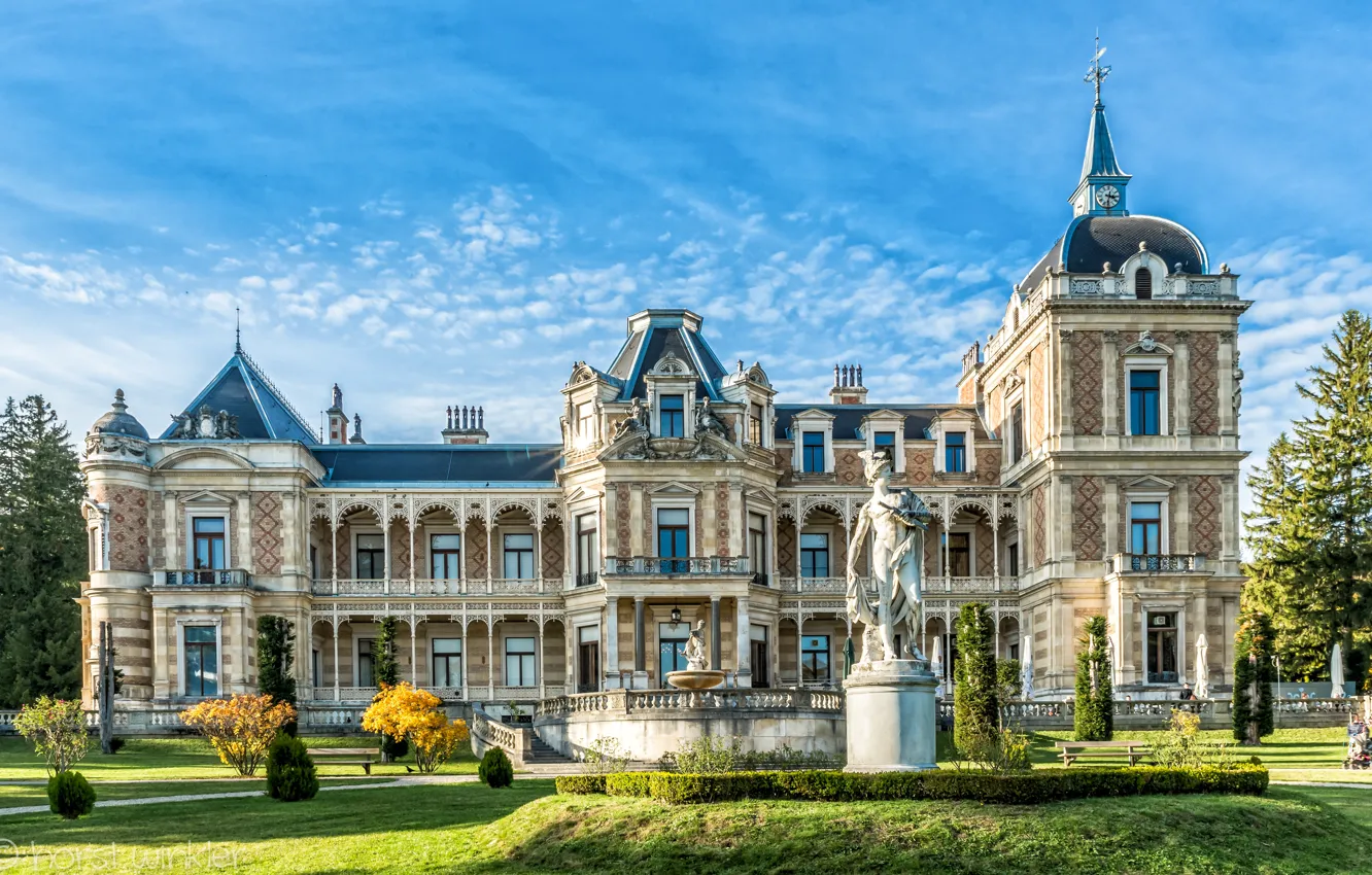 Photo wallpaper Villa, Austria, statue, architecture, Palace, Vienna, Lainzer Tiergarten, The Lainzer Tiergarten