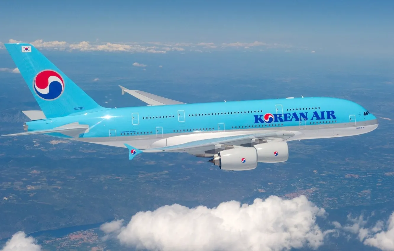 Photo wallpaper Boeing, flying, airplane, aviation, Boeing 737, Passenger, Korean Air