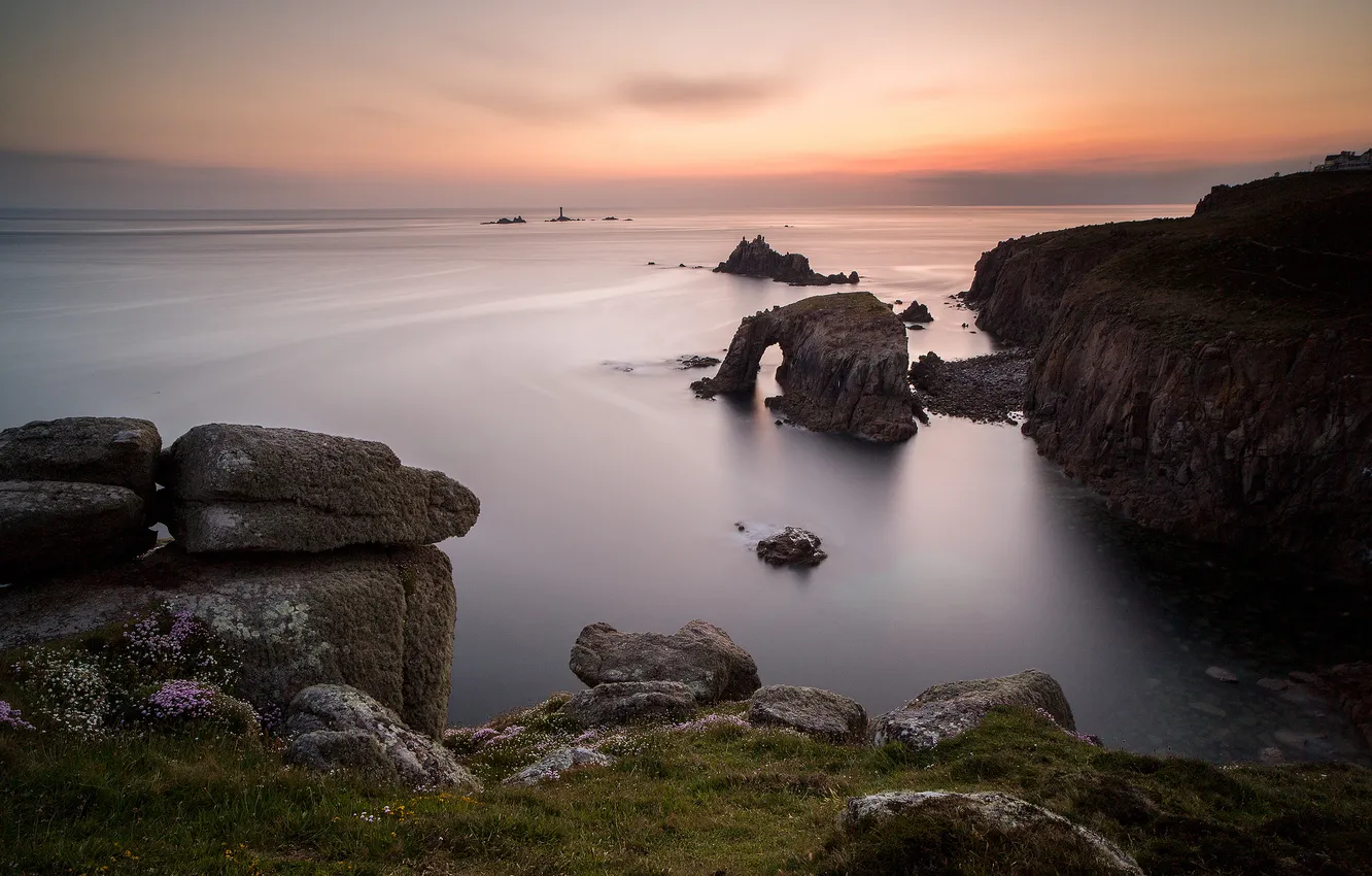 Photo wallpaper sea, rocks, dawn, shore, England