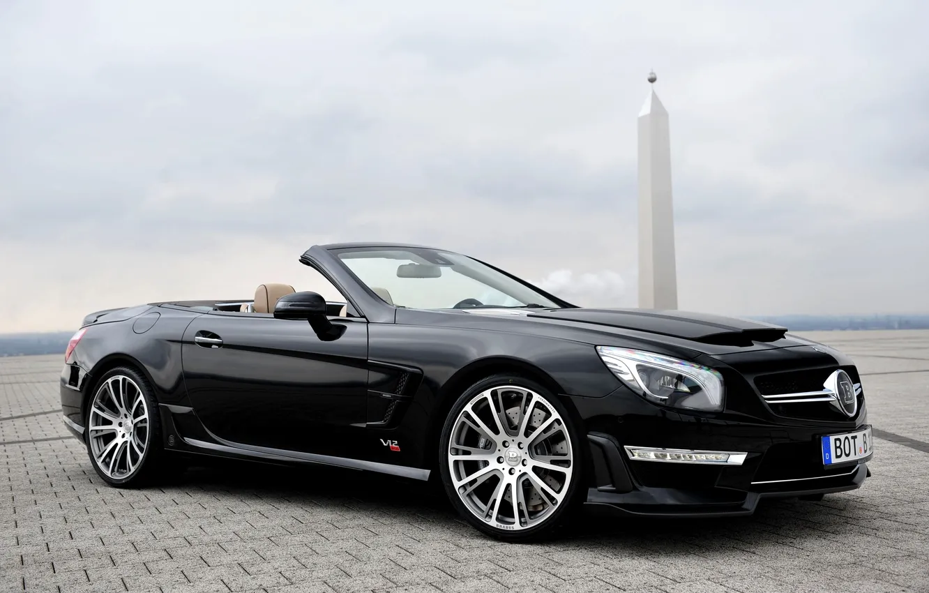 Photo wallpaper black, Mercedes-Benz, wheel, convertible, Brabus, AMG, the front, SL65