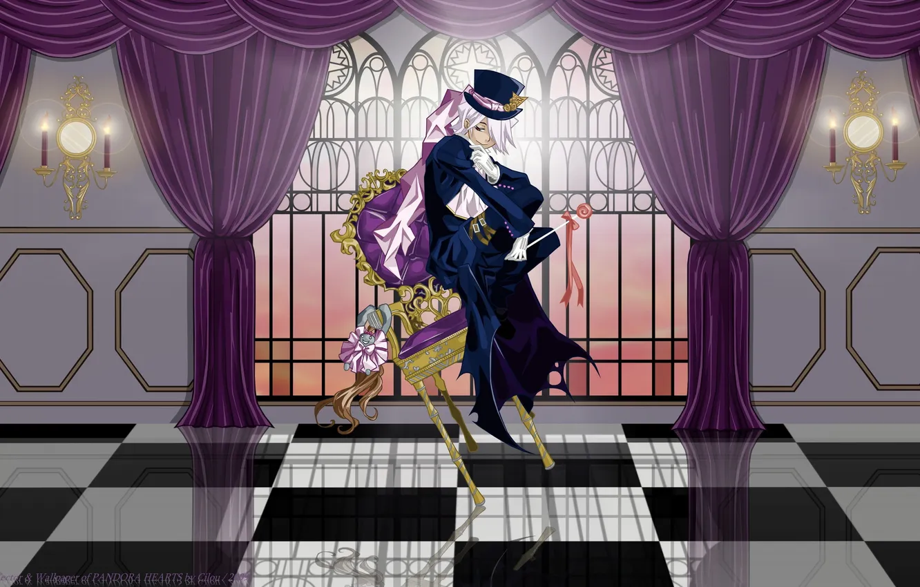 Photo wallpaper sticks, candles, chair, floor, guy, curtains, pandora hearts, Pandora hearts