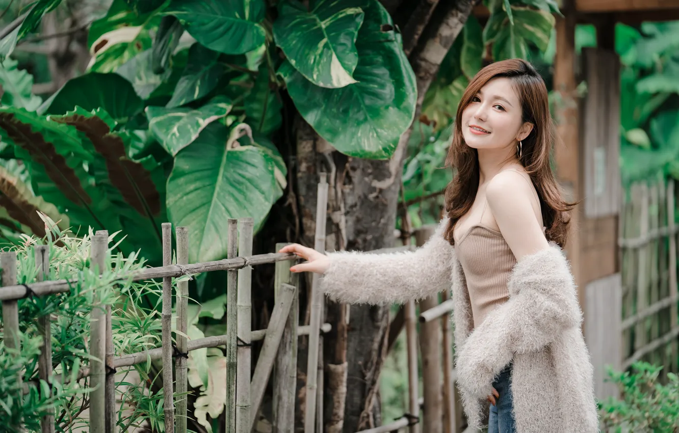 Photo wallpaper girl, smile, brown hair, Asian, cutie