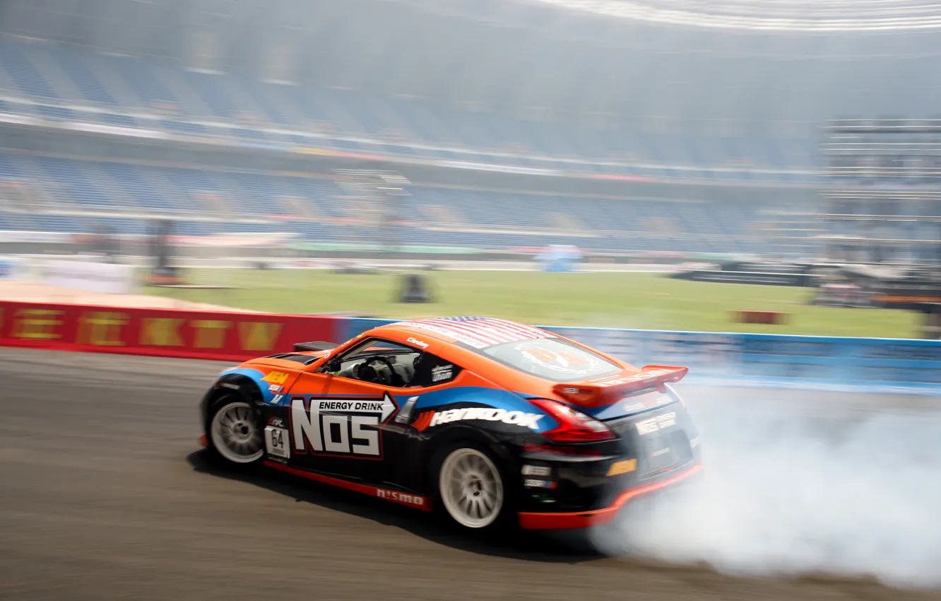 Photo wallpaper smoke, Skid, drift, drift, Nissan, nissan 370z