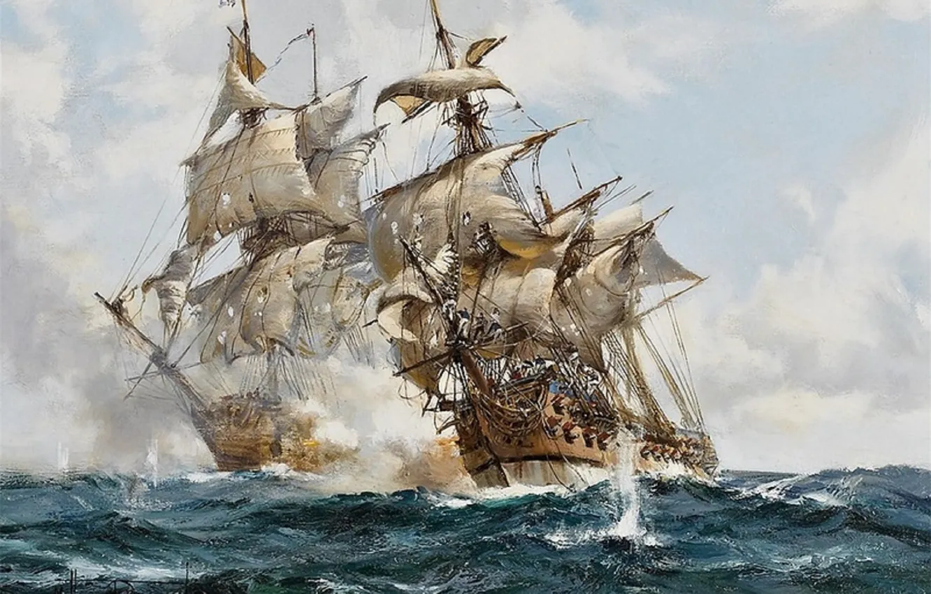 Photo wallpaper sea, sails, frigates, sailors
