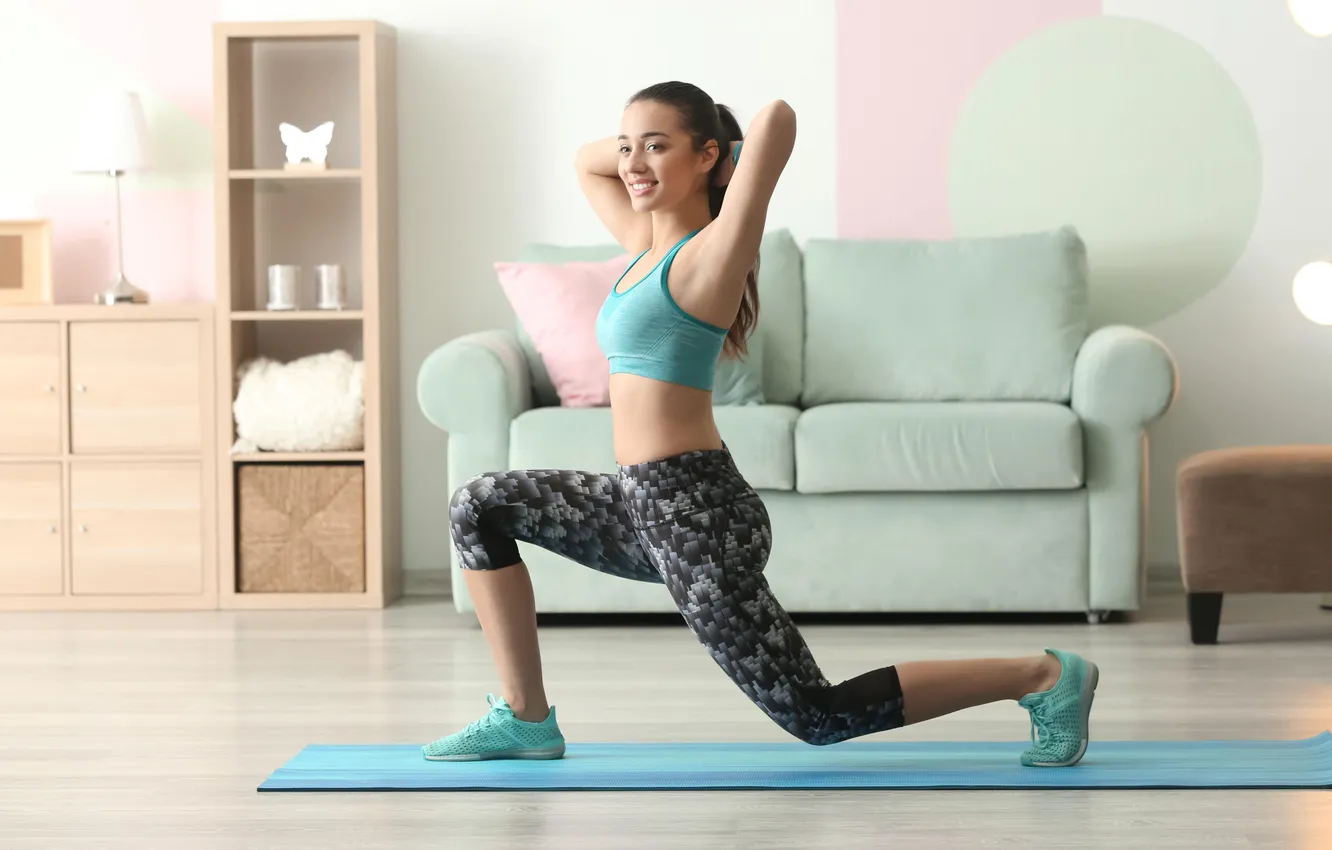 Photo wallpaper gym, leggings, woman fitness, Buttock, activewear, woman exercises, woman streching, woman workout