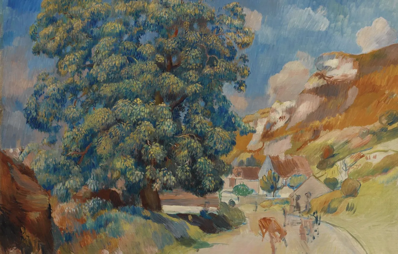 Photo wallpaper landscape, picture, 1886, Pierre Auguste Renoir, Pierre Auguste Renoir, A large Tree near the Road