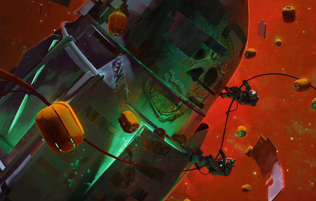 Photo wallpaper space, stars, astronaut, halloweenspace, Pumpkin Space