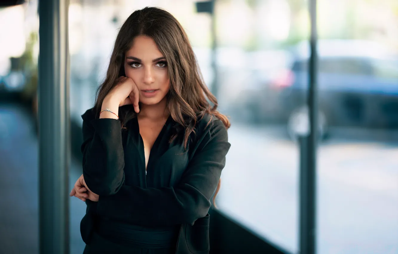 Photo wallpaper look, girl, face, background, brunette, beauty, Sabrina