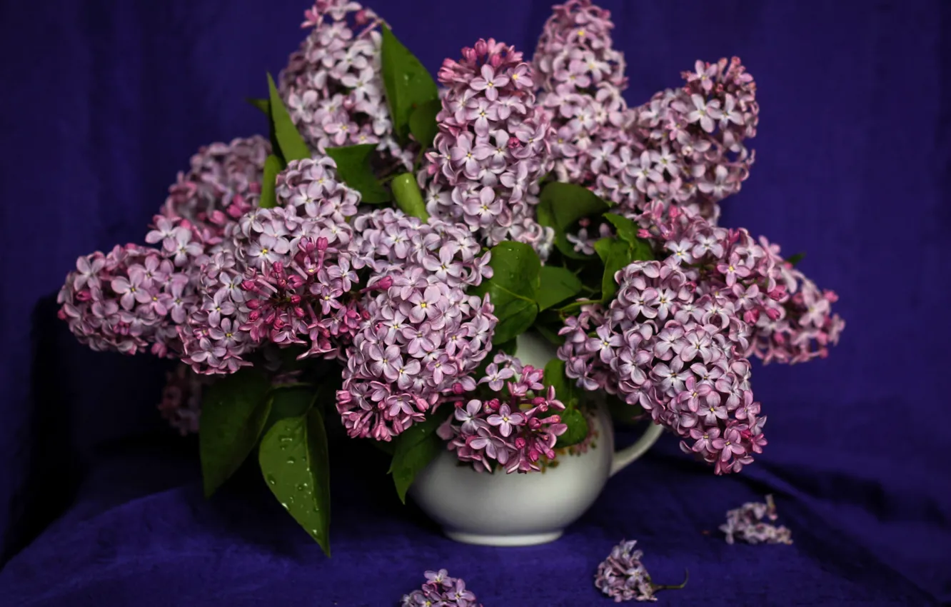 Photo wallpaper lilac, bouquet, vase, lilac, bunches