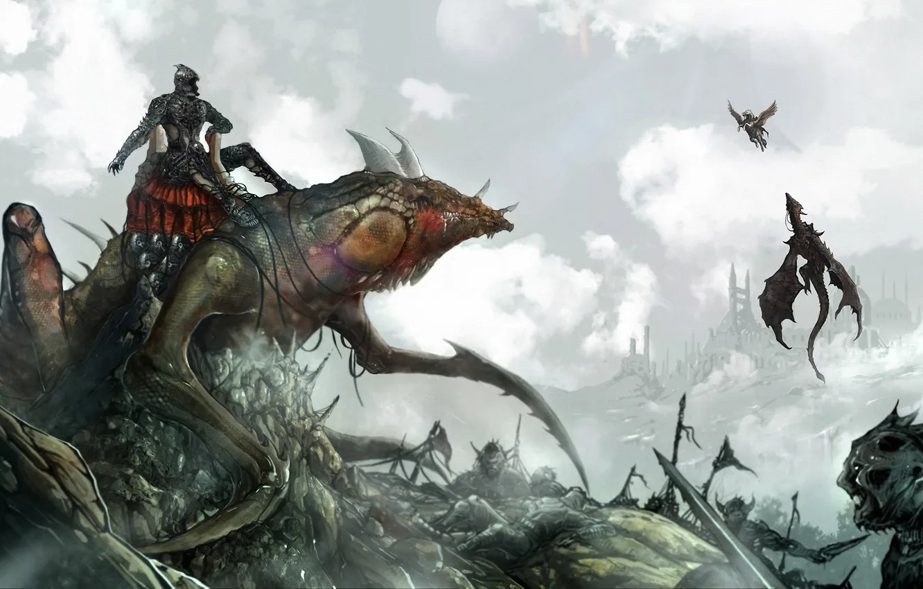 Photo wallpaper dragon, monster, art, Pegasus, undead