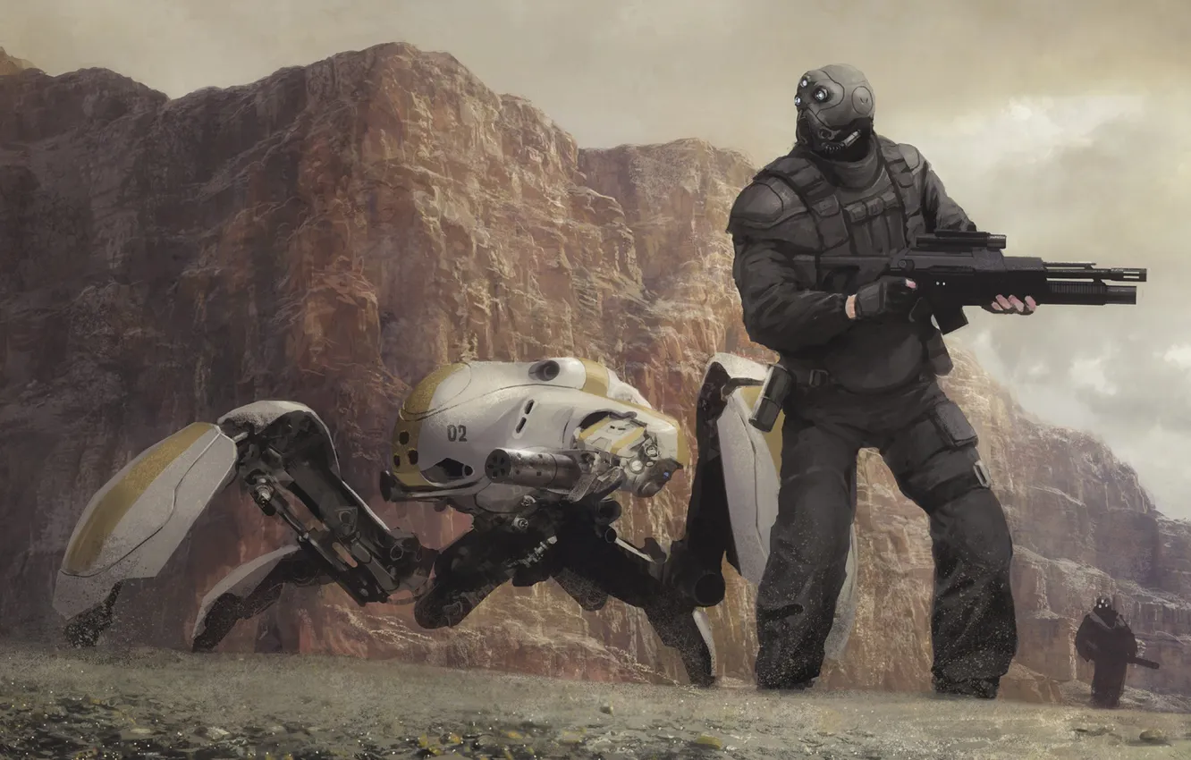 Photo wallpaper combat robot, Geoffroy Thoorens, Sentinels