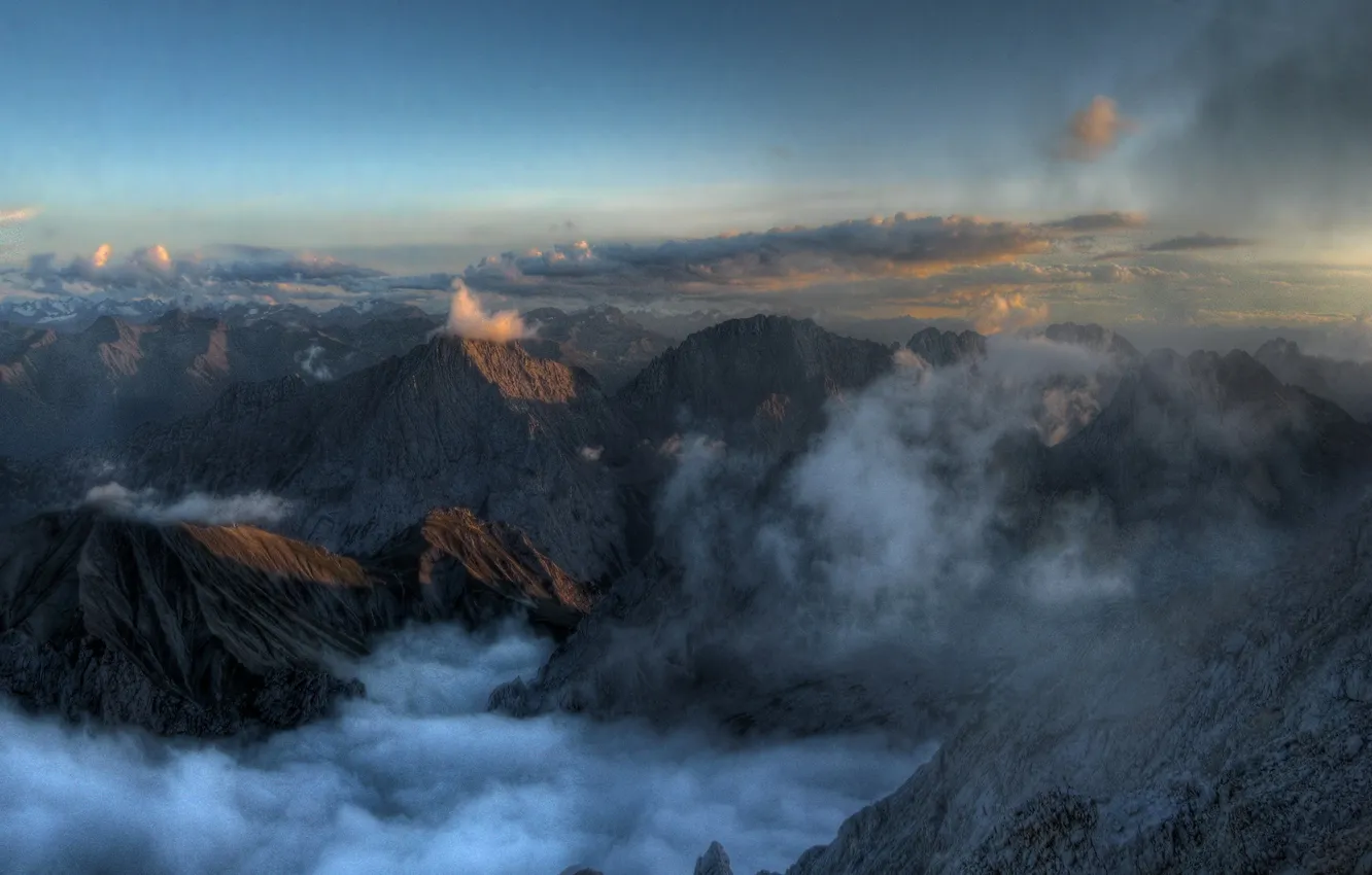 Photo wallpaper the sky, clouds, landscape, mountains