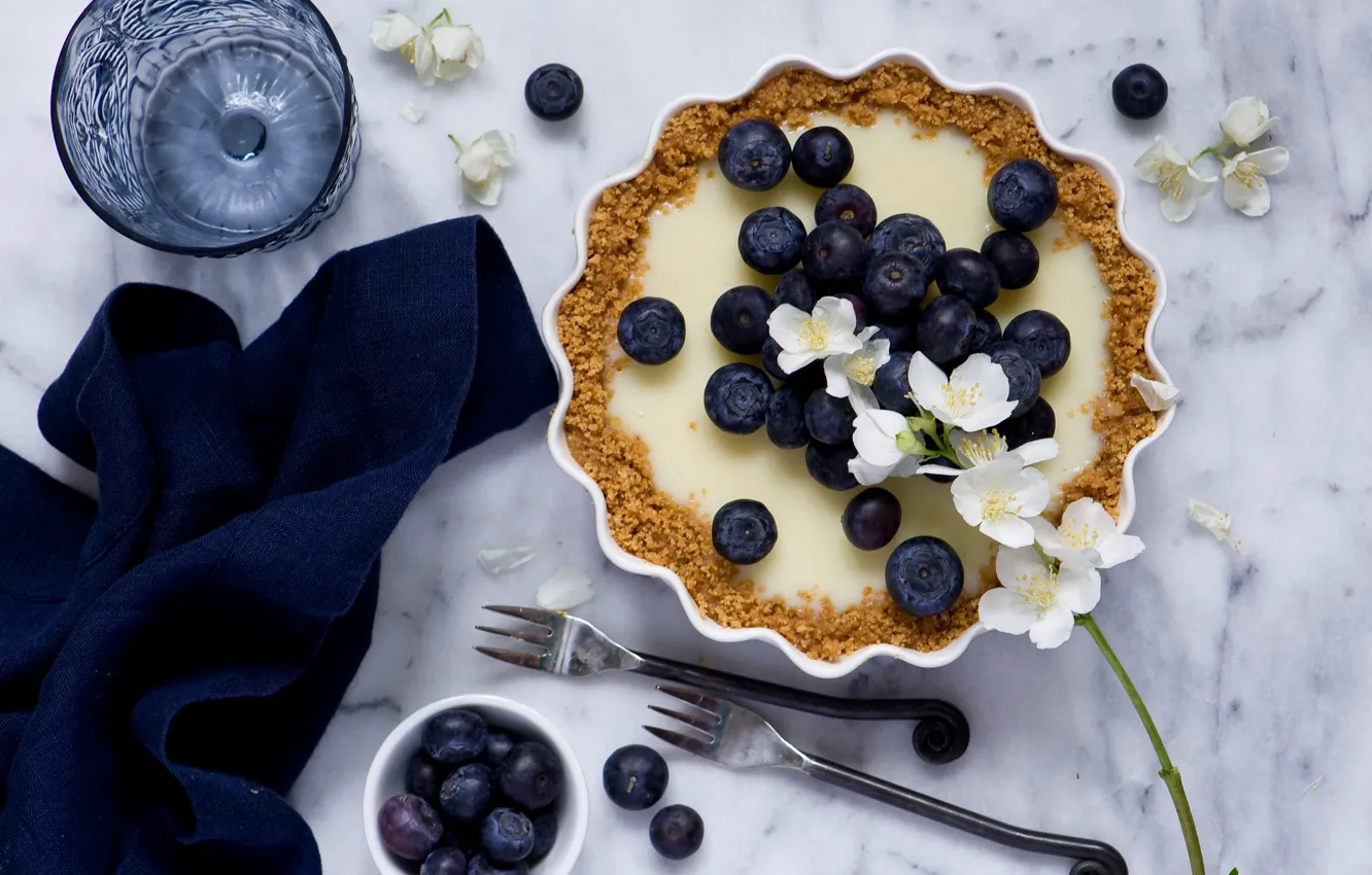 Photo wallpaper berries, blueberries, pie, cream, dessert, Anna Verdina