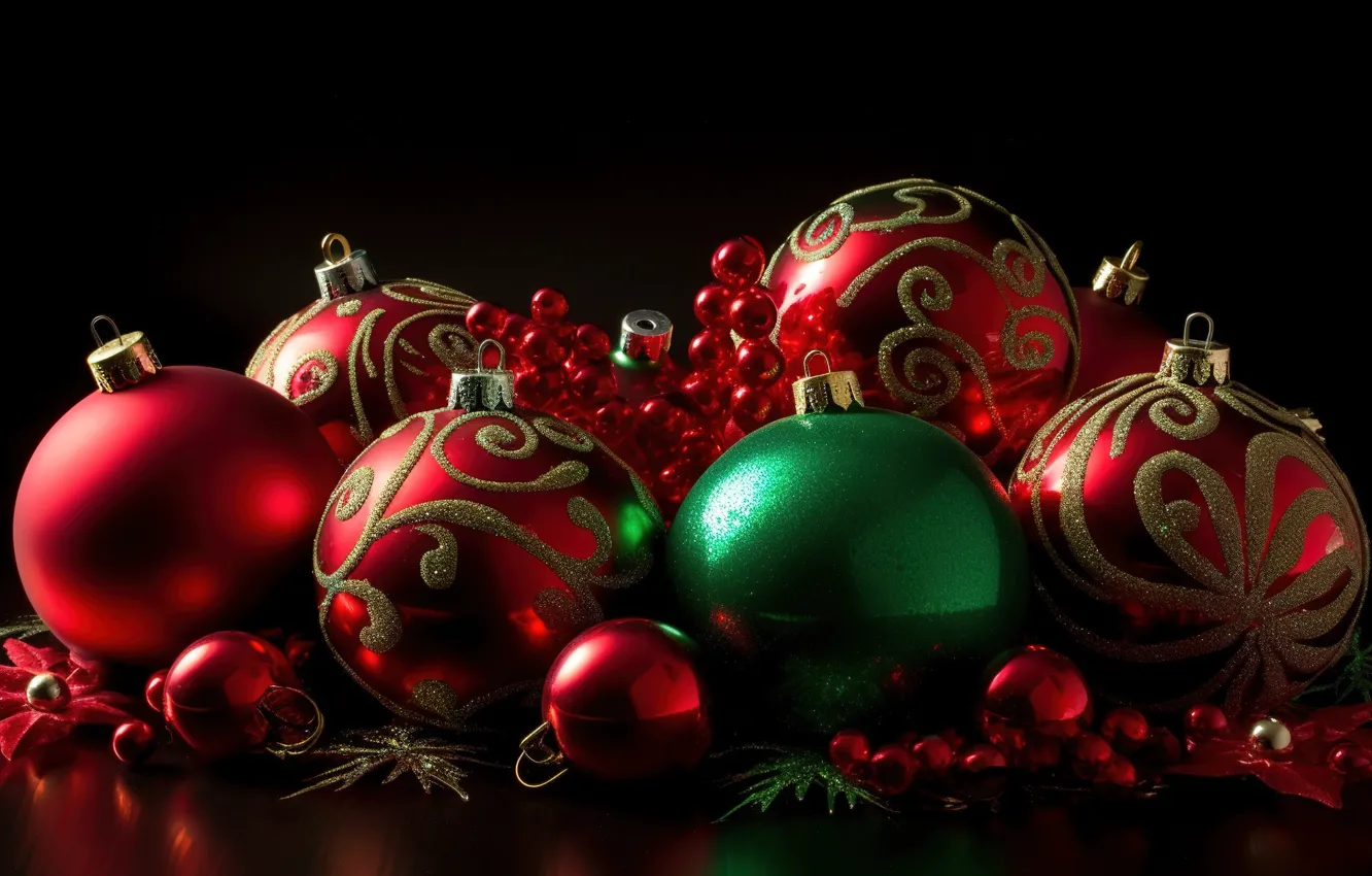 Photo wallpaper background, balls, new year, Christmas, red, Christmas, balls, background