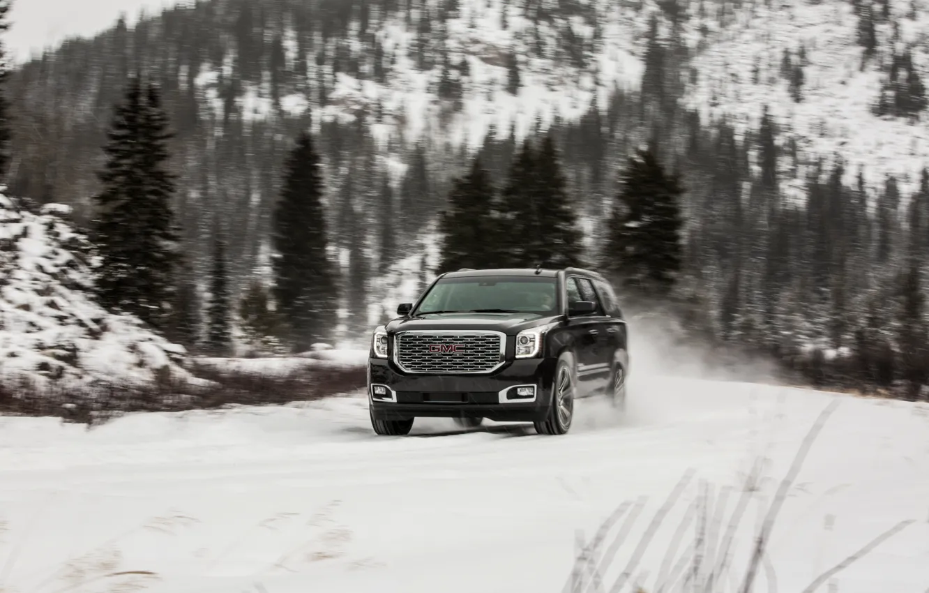 Photo wallpaper 2018, GMC, SUV, Denali, Yukon, wet snow