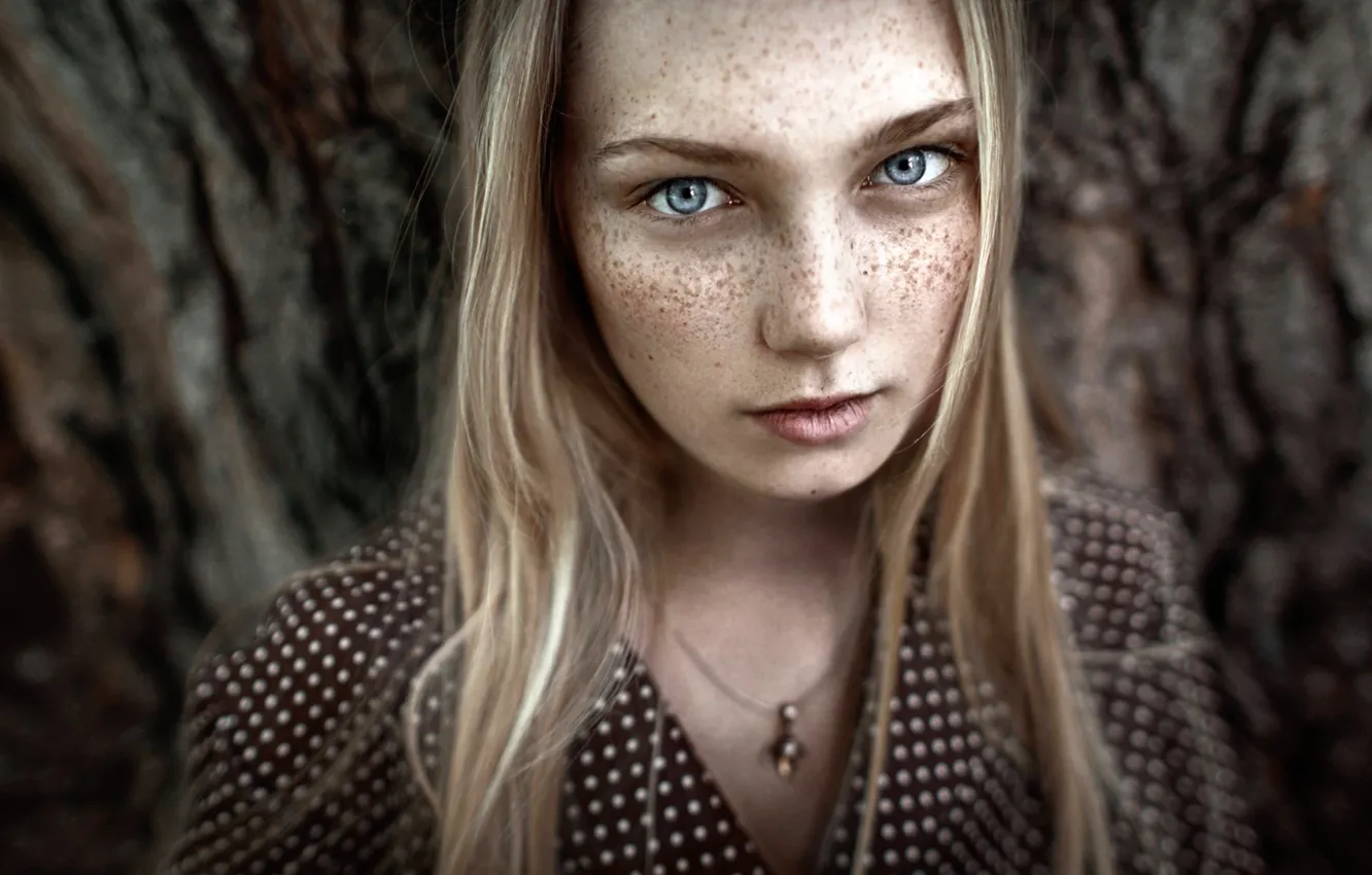 Photo wallpaper girl, portrait, polka dot, dress, freckles, the beauty, art photo, JUL'