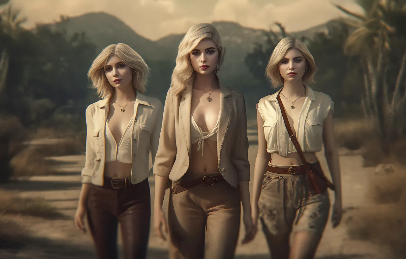 Photo wallpaper girl, walk, trio, AI art, The Art of Artificial Intelligence, neural network