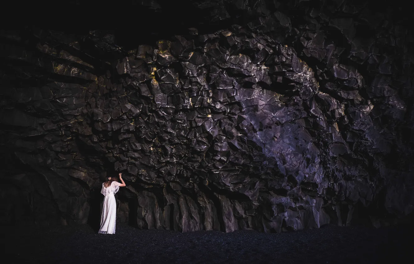 Photo wallpaper girl, stones, rocks, dress