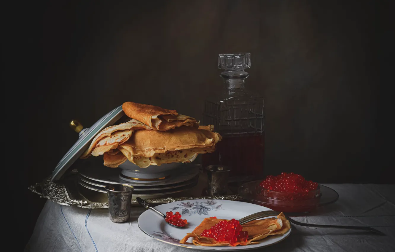 Photo wallpaper table, wine, bottle, food, plate, alcohol, spoon, cover