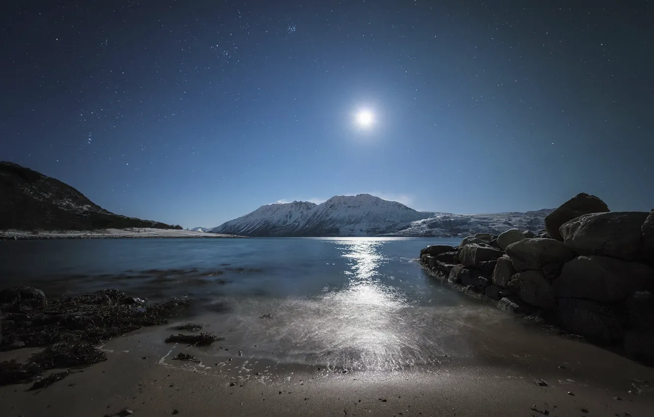 Photo wallpaper the sky, lights, shore, Northern Norway, Kveøya