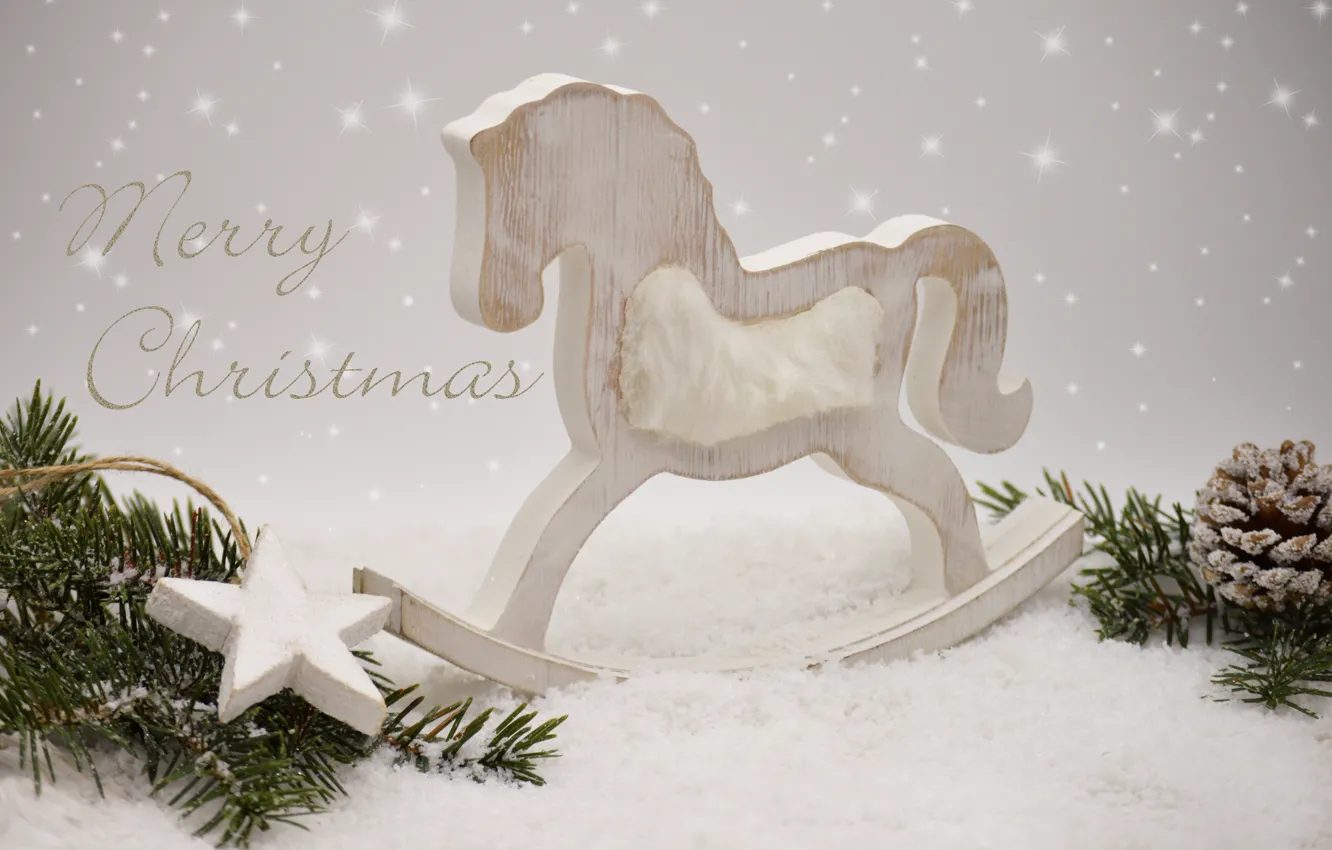 Photo wallpaper winter, stars, snow, branches, the inscription, toy, new year, Christmas