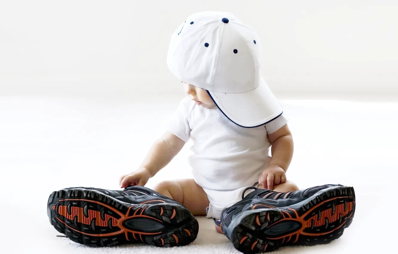 Photo wallpaper children, large, cap, sneakers