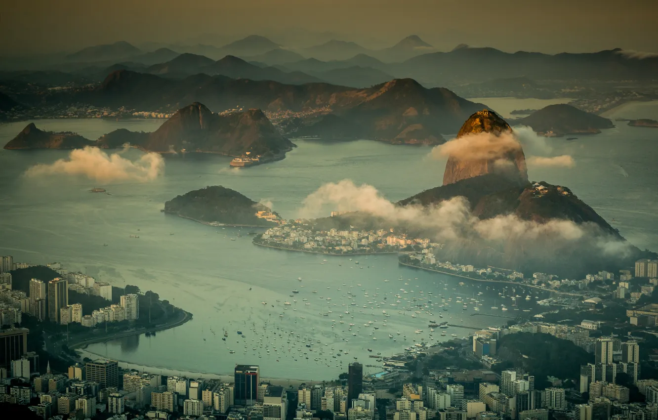 Photo wallpaper sea, mountains, coast, panorama, Brazil, megapolis, Rio de Janeiro