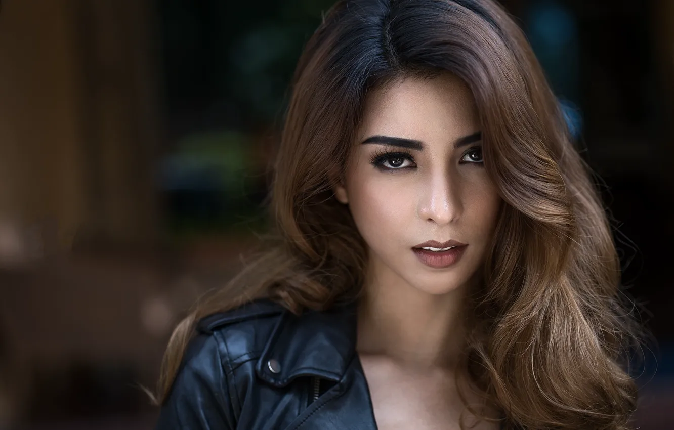 Photo wallpaper look, background, portrait, makeup, jacket, hairstyle, brown hair, beauty