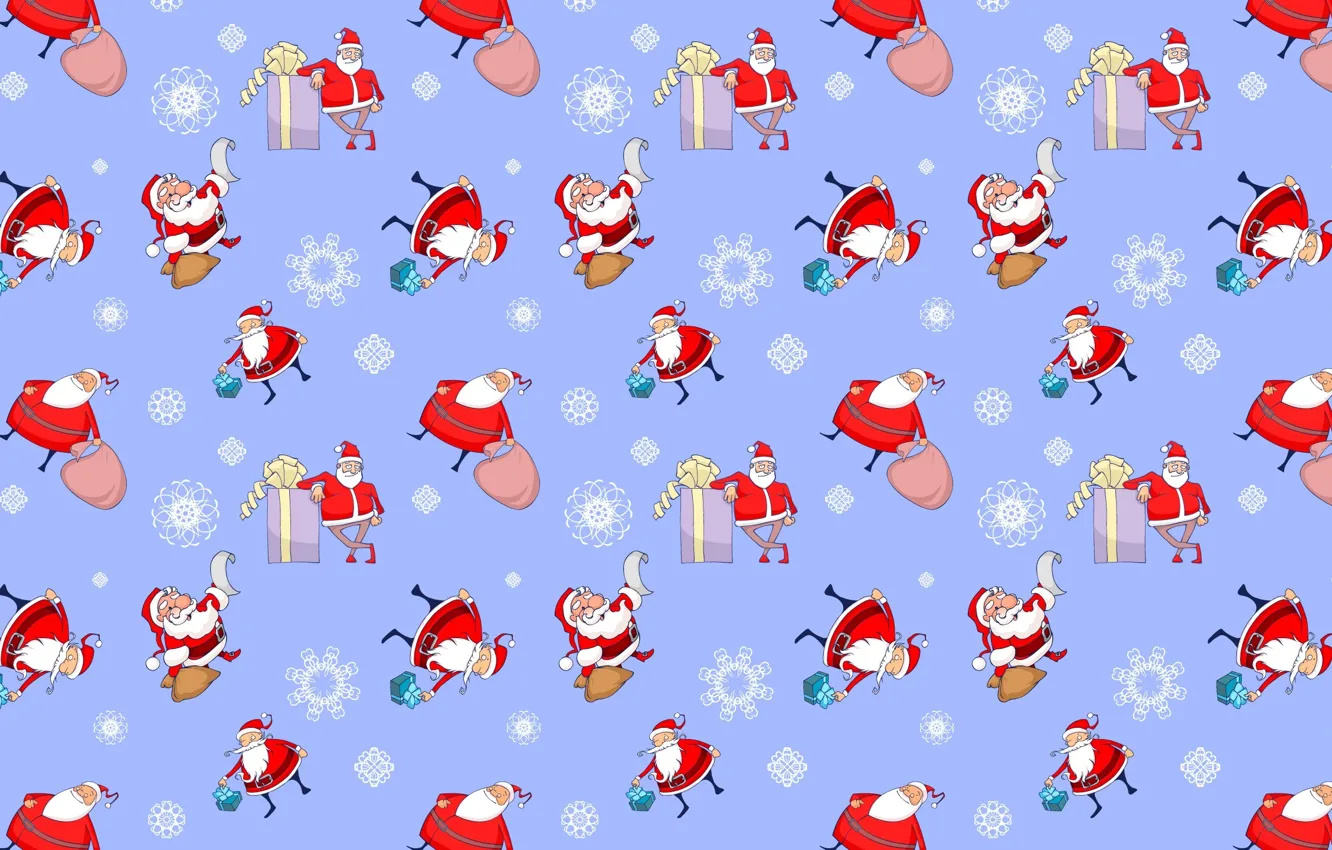 Photo wallpaper snowflakes, box, gift, figure, new year, texture, tape, Santa Claus