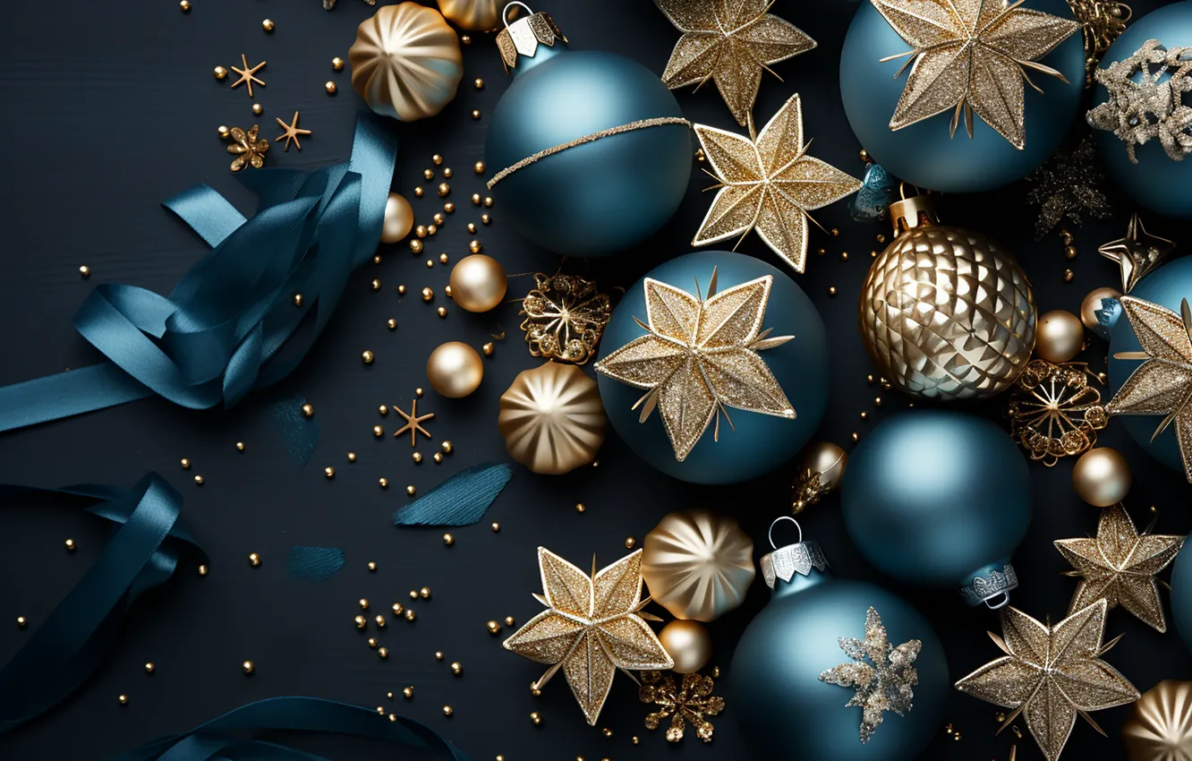 Photo wallpaper decoration, the dark background, balls, new year, Christmas, golden, black, Christmas
