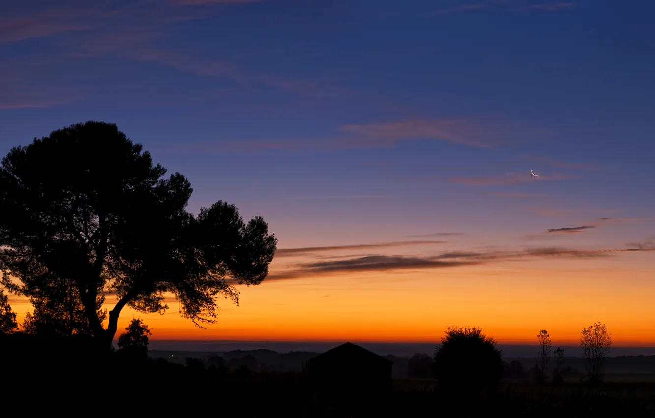 Photo wallpaper clouds, sunset, The moon, Venus