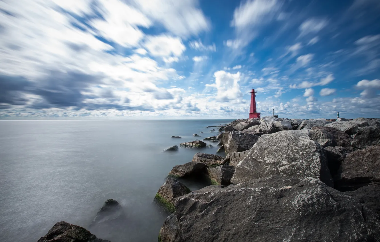 Photo wallpaper sea, stones, lighthouse
