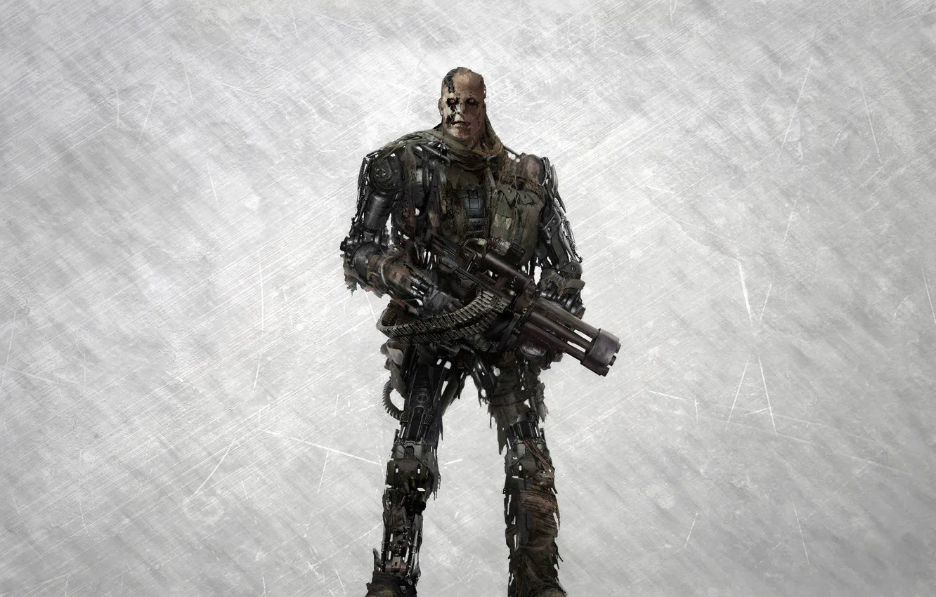Photo wallpaper weapons, robot, terminator, cyborg, red eyes, Terminator