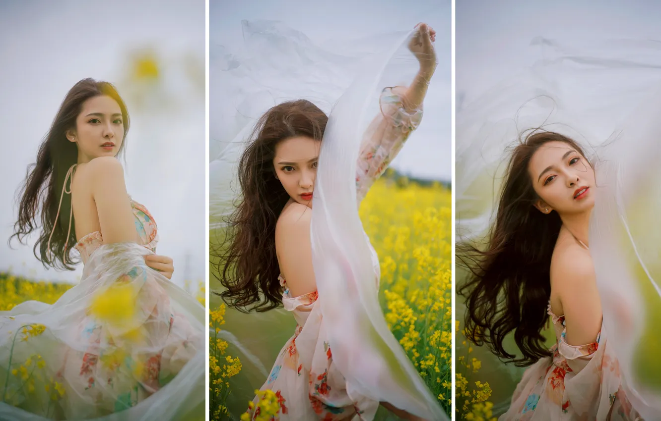 Photo wallpaper woman, flowers, beautiful, model, pretty, asian, cute, Petite