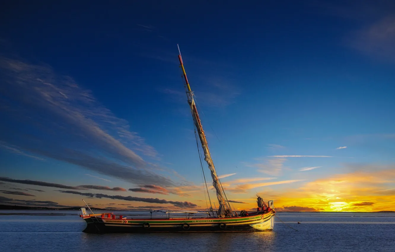 Photo wallpaper sky, sea, landscape, nature, sunset, water, clouds, sun