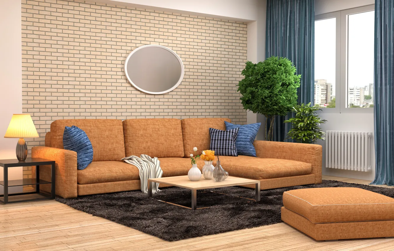 Photo wallpaper flowers, design, sofa, furniture, interior, living room, modern, decoration