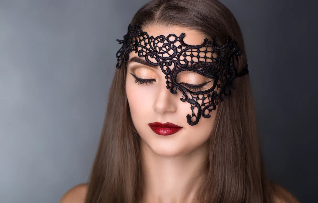 Photo wallpaper girl, style, background, portrait, makeup, mask, hairstyle, brown hair