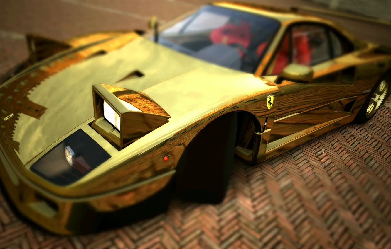 Photo wallpaper Ferrari, F40, Lights, Graphics, Gold, Supercar, Gold, F 40