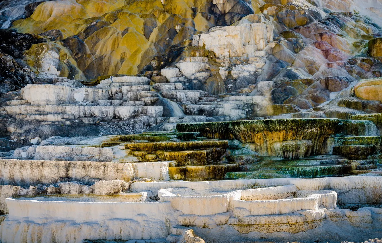 Photo wallpaper mountains, rocks, pool, salt, thermosource