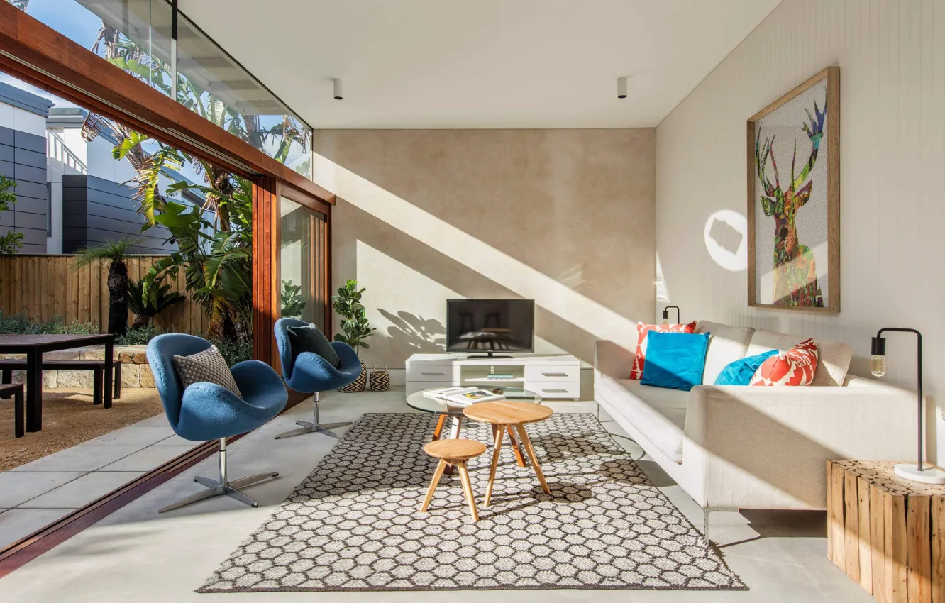 Photo wallpaper interior, New York, terrace, living room