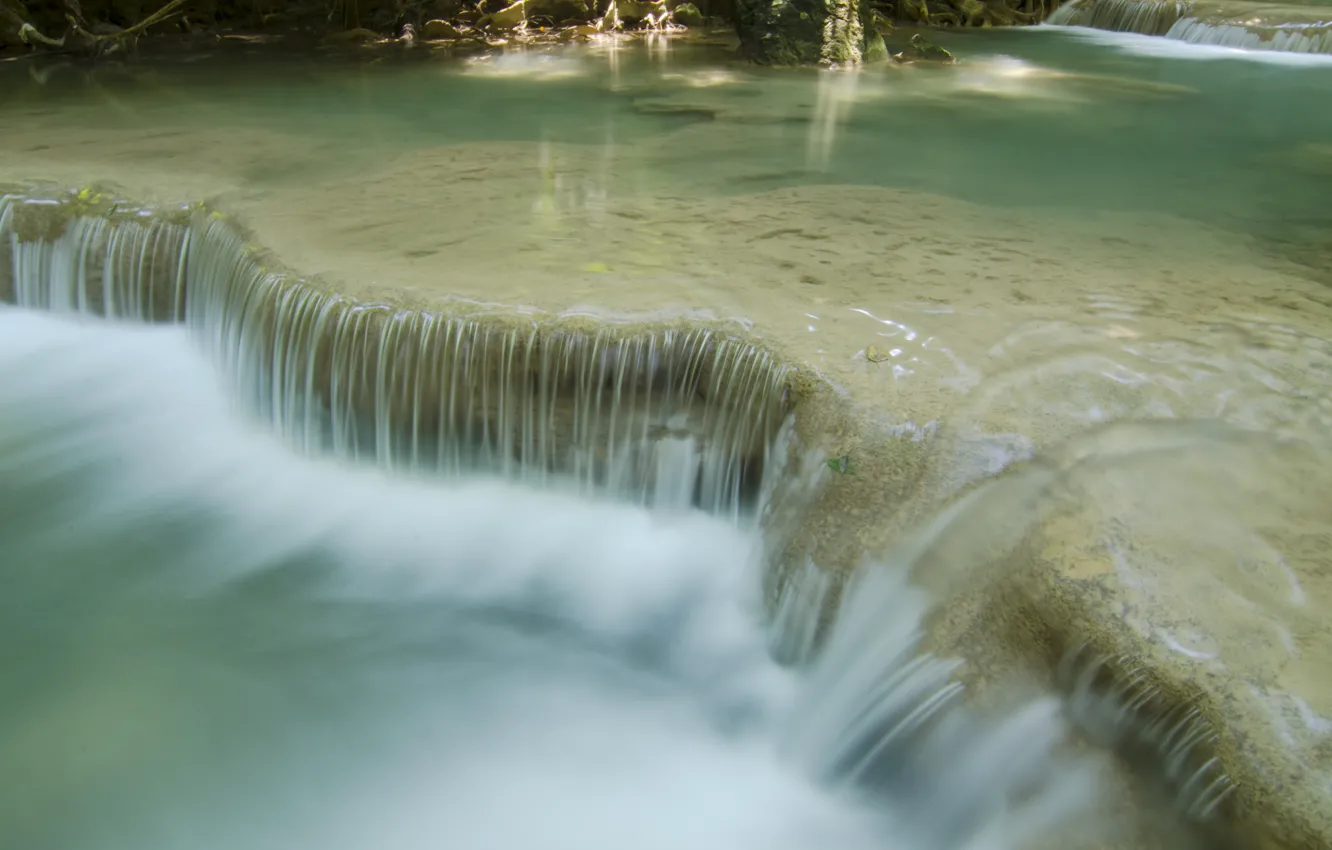 Photo wallpaper forest, landscape, river, rocks, waterfall, summer, forest, tropical