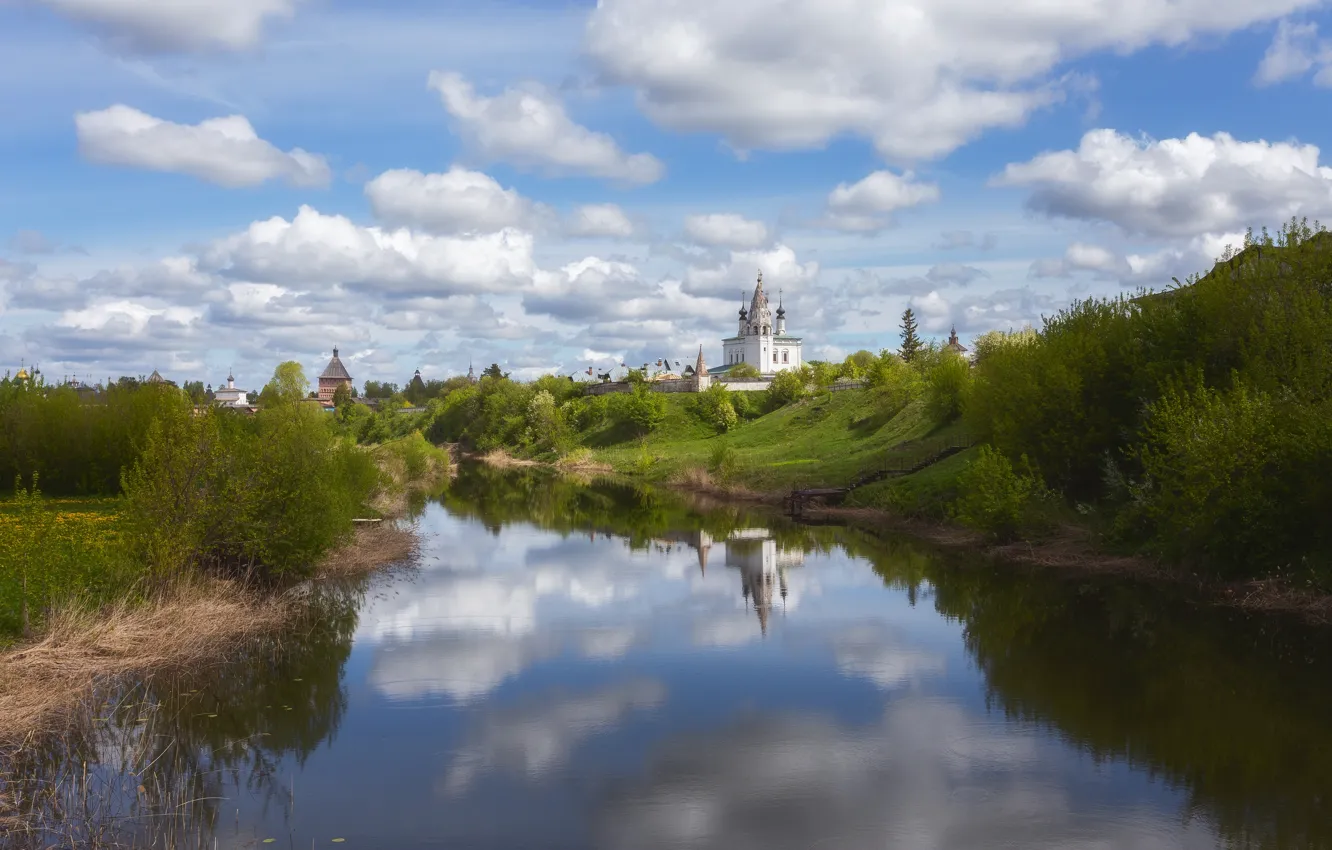 Photo wallpaper house, shrub, reflection, Church, shore, temple, pond, lake