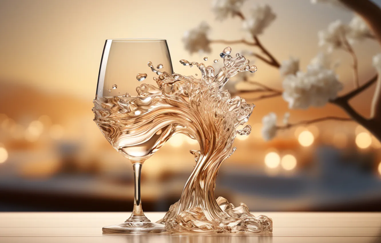 Photo wallpaper holiday, wine, glass, new year, Christmas, alcohol, champagne, bokeh