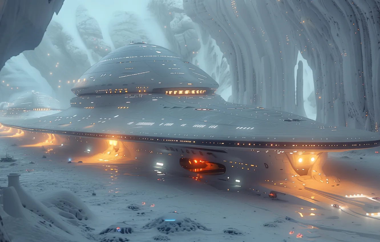 Photo wallpaper nature, fog, future, fiction, UFO, haze, spaceship, the futuristic