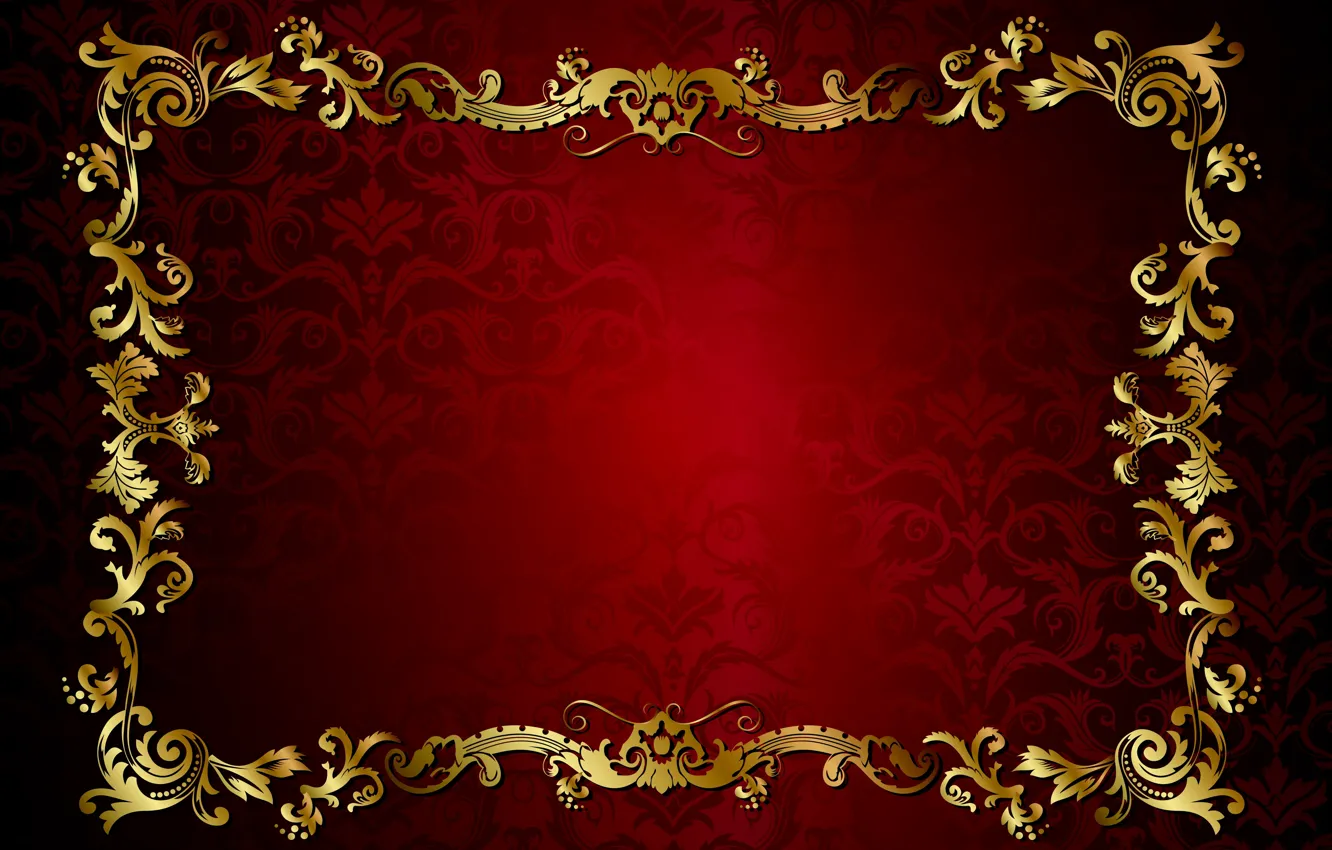 Photo wallpaper retro, pattern, vector, dark, red, golden, ornament, vintage