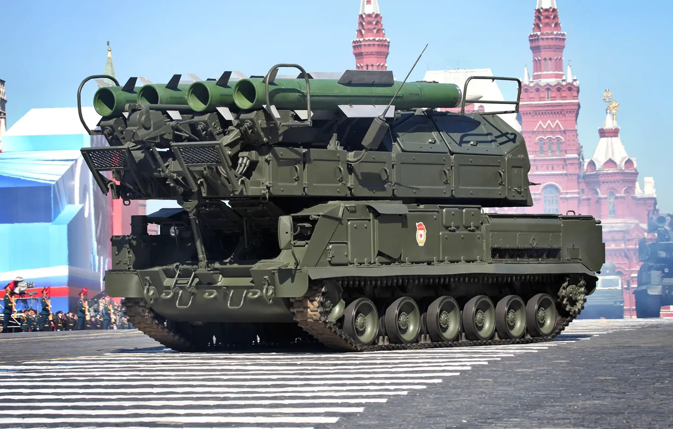Photo wallpaper May 9, installation, red square, self-propelled, fire, Victory Parade, SAM, Buk-M2