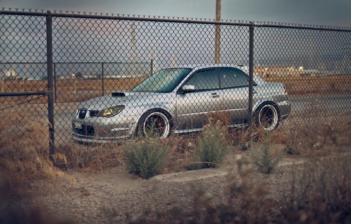 Photo wallpaper mesh, the fence, subaru, impreza, Subaru, sti, Impreza