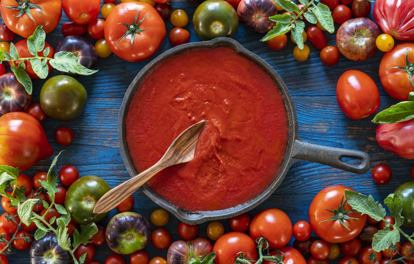 Photo wallpaper table, tomato, tomato paste